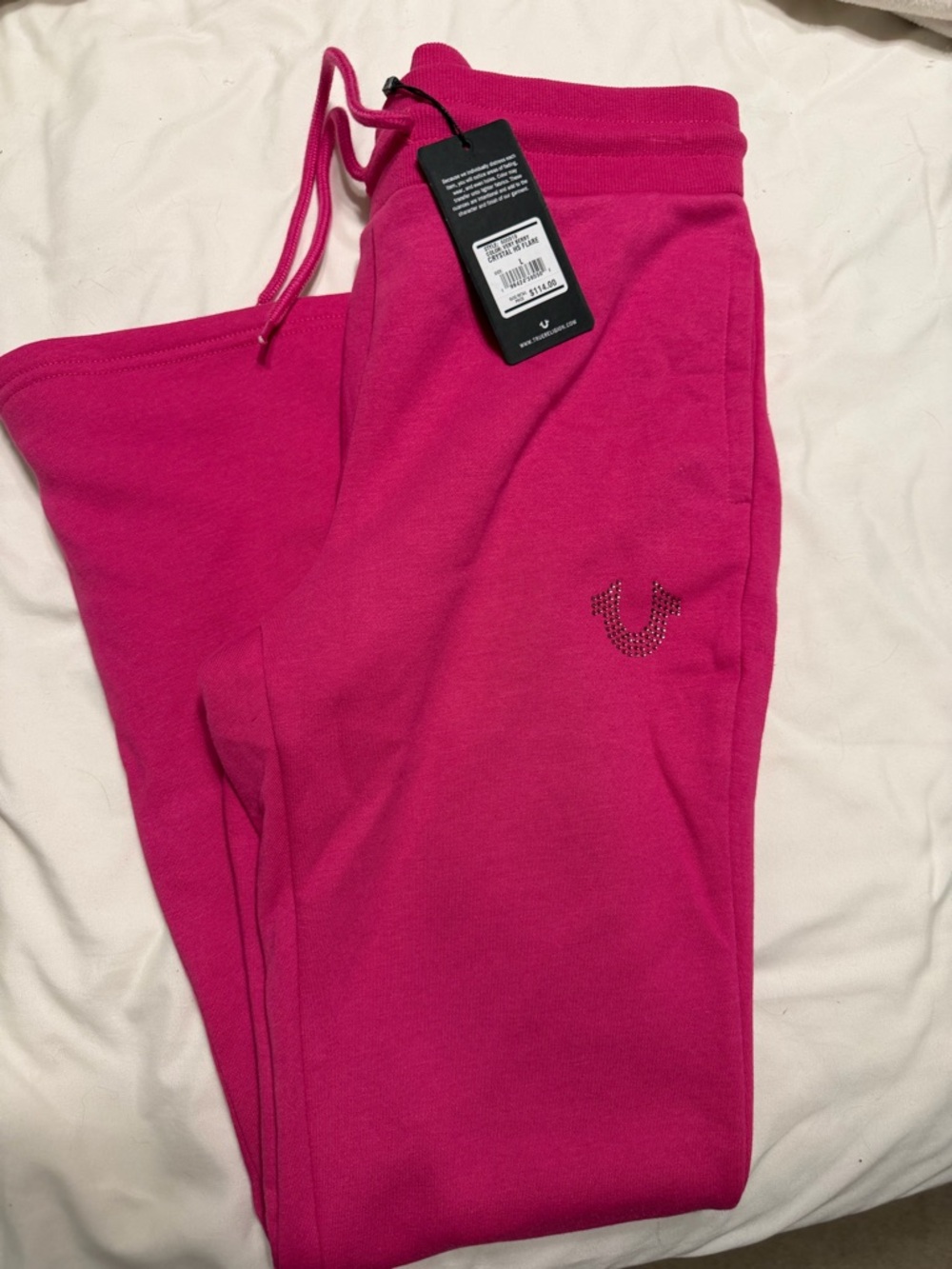 True Religion Hot Pink Rhinestone Logo Boot Flare Pants